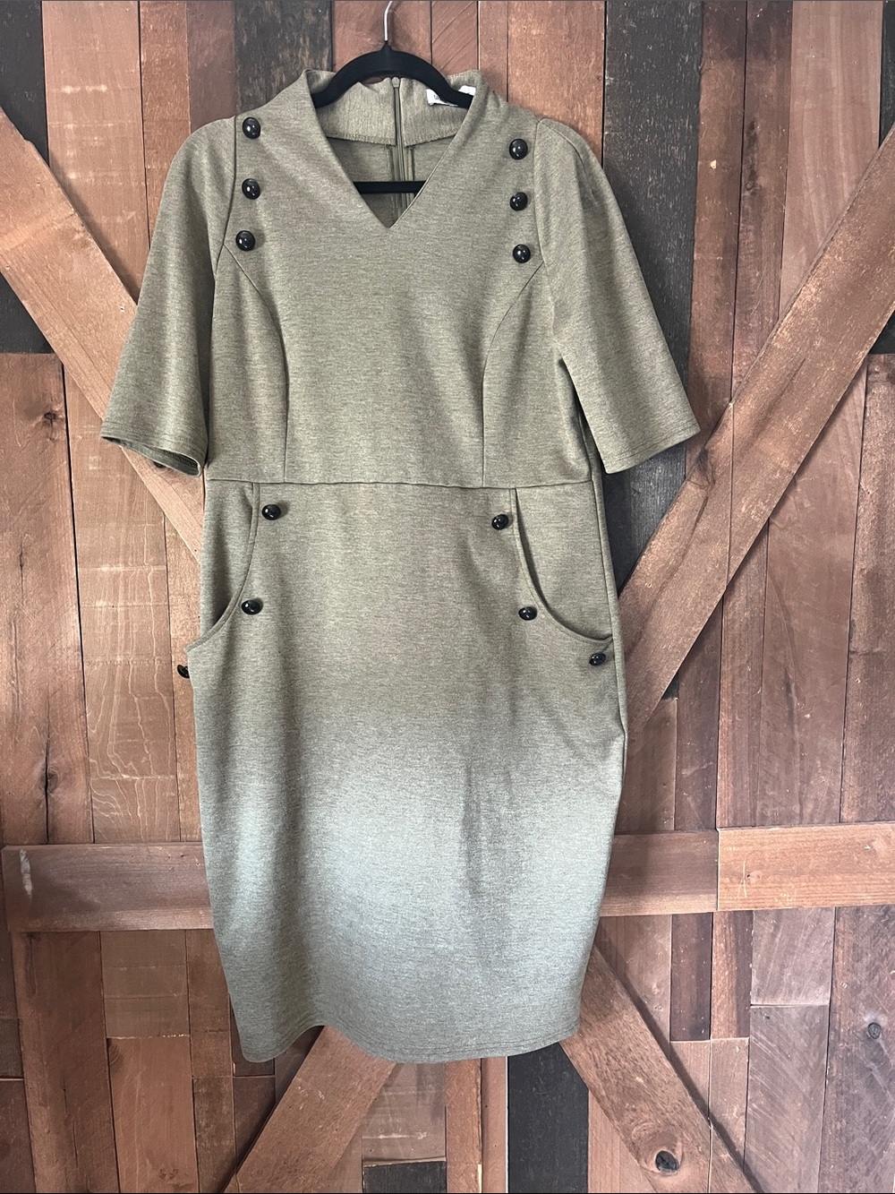 Grace Karin Olive Midi Dress with Button Details